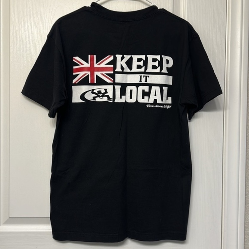 Hawaiian Style Black Logo Graphic Shirt Keep It Local 808 ALoha Med EUC #4263